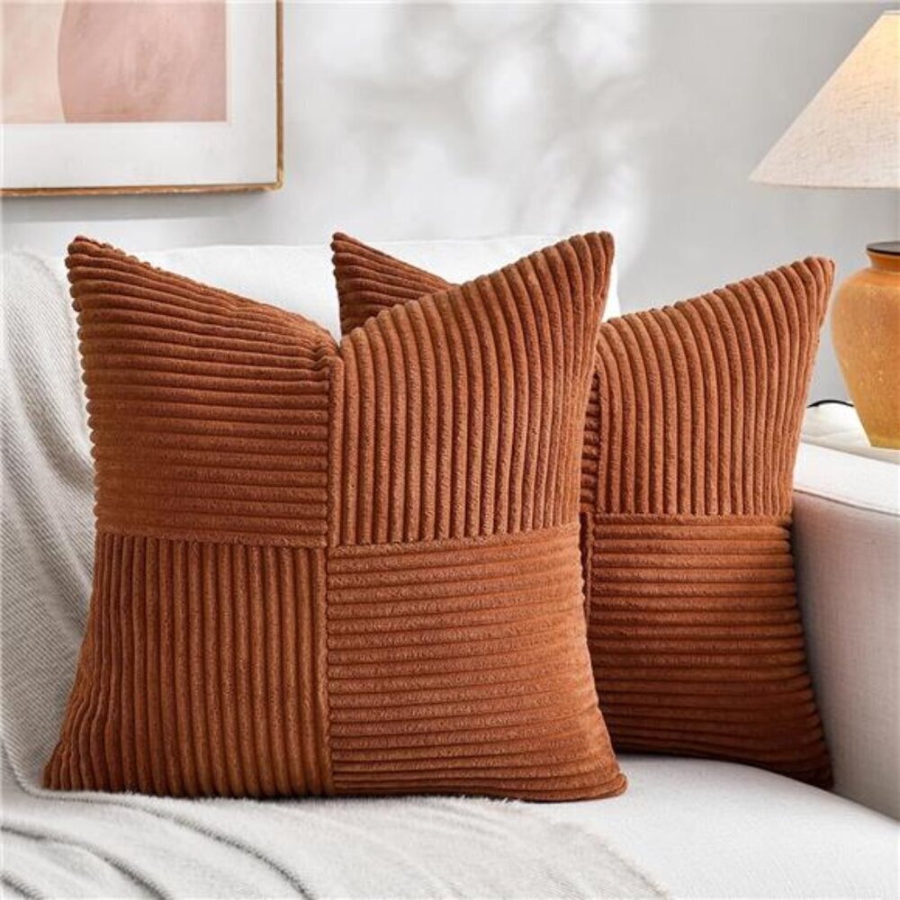 Fancy Homi 2 Packs Rust Boho Decorative Throw Pillow Covers 18x18 Inch for